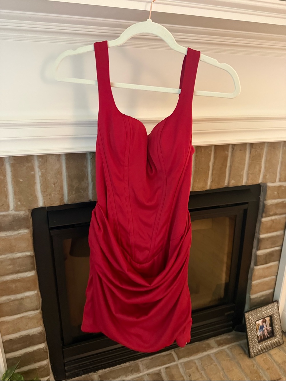 Elegant Red Draped Mini Dress with Structured Bodice